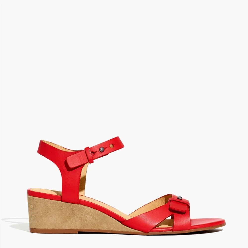 NWOT Madewell Red Leather Joan Wedge Sandal